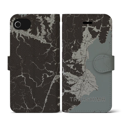 【高島（滋賀県）】地図柄iPhoneケース（手帳タイプ）モノトーン・iPhone SE（第3 / 第2世代） / 8 / 7 / 6s / 6 用