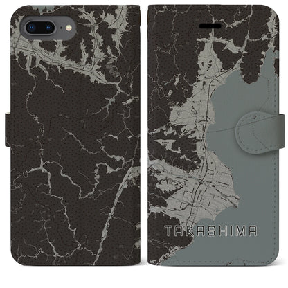【高島（滋賀県）】地図柄iPhoneケース（手帳タイプ）モノトーン・iPhone 8Plus /7Plus / 6sPlus / 6Plus 用
