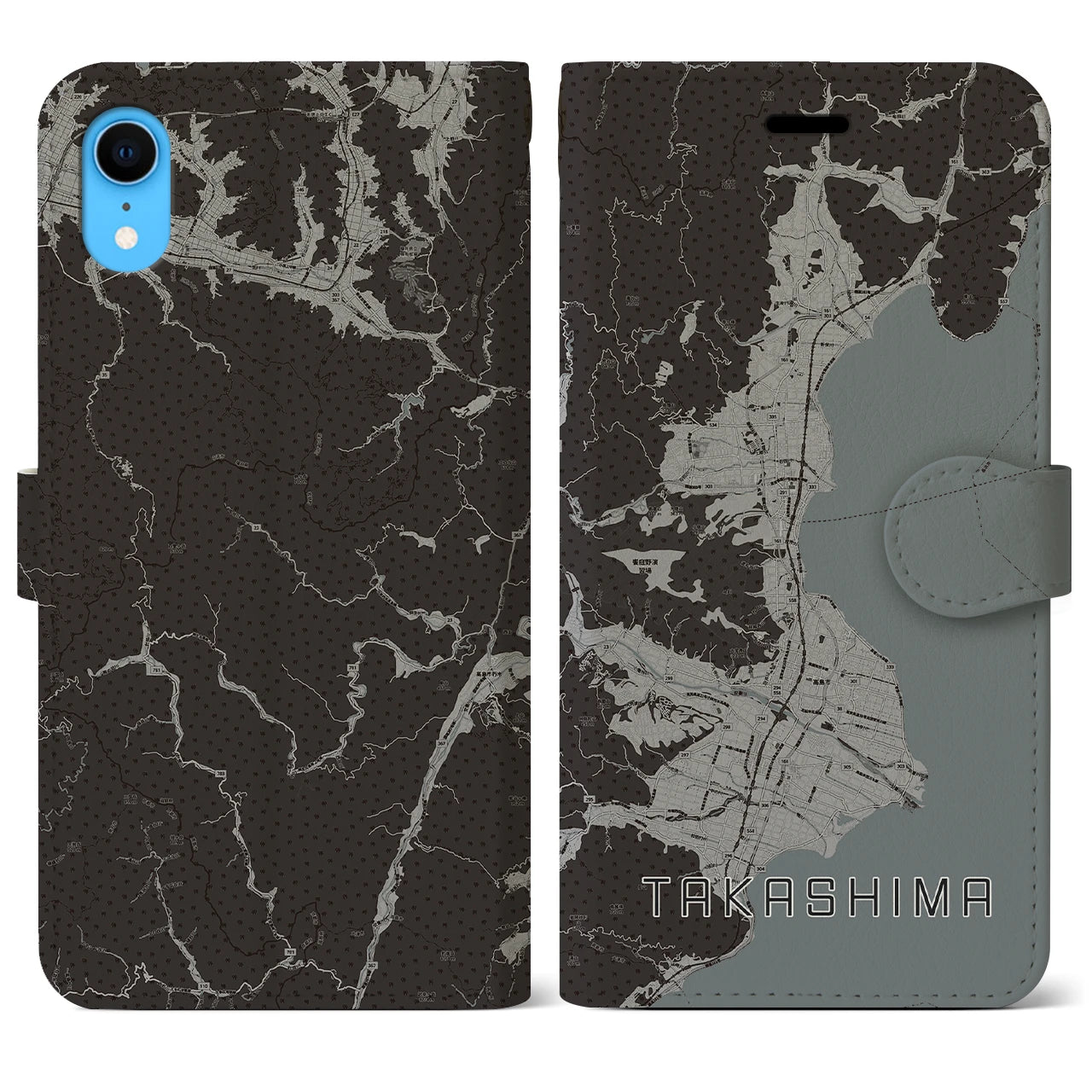 【高島】地図柄iPhoneケース（手帳両面タイプ・モノトーン）iPhone XR 用