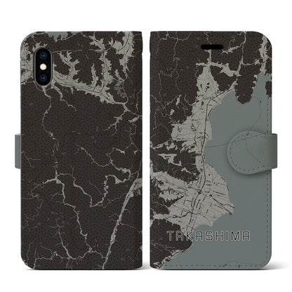 【高島（滋賀県）】地図柄iPhoneケース（手帳タイプ）モノトーン・iPhone XS / X 用