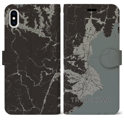 【高島（滋賀県）】地図柄iPhoneケース（手帳タイプ）モノトーン・iPhone XS Max 用
