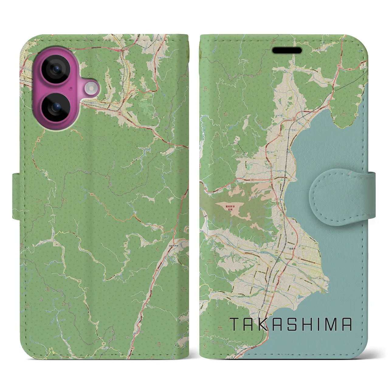 【高島（滋賀県）】地図柄iPhoneケース（手帳タイプ）ナチュラル・iPhone 16 Pro 用