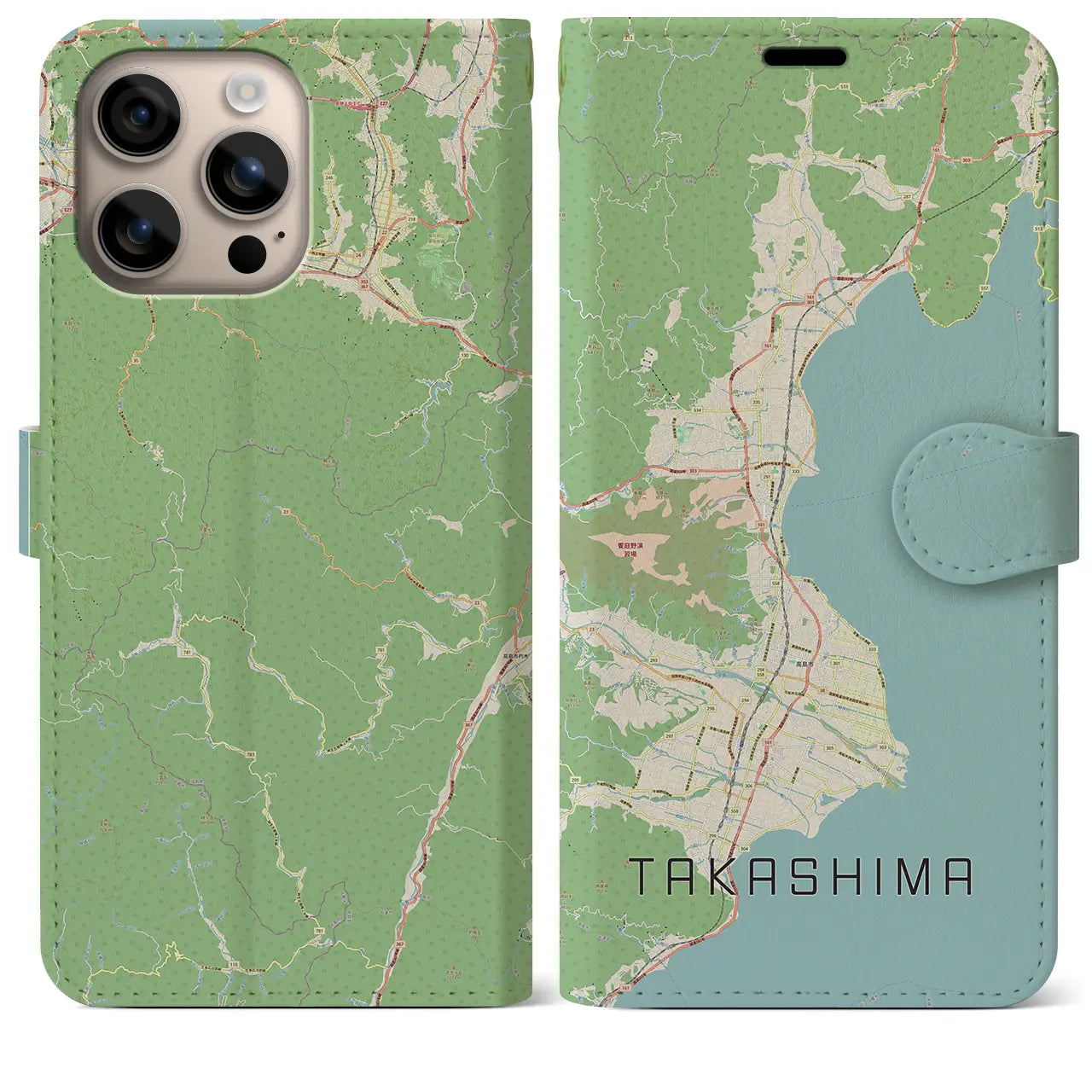 【高島（滋賀県）】地図柄iPhoneケース（手帳タイプ）ナチュラル・iPhone 16 Plus 用