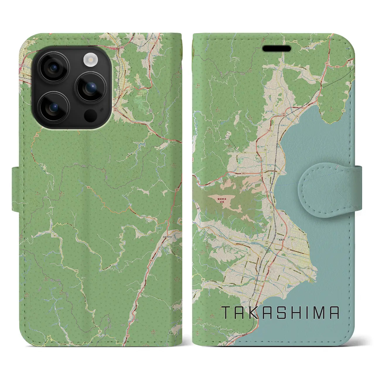 【高島（滋賀県）】地図柄iPhoneケース（手帳タイプ）ナチュラル・iPhone 16 用