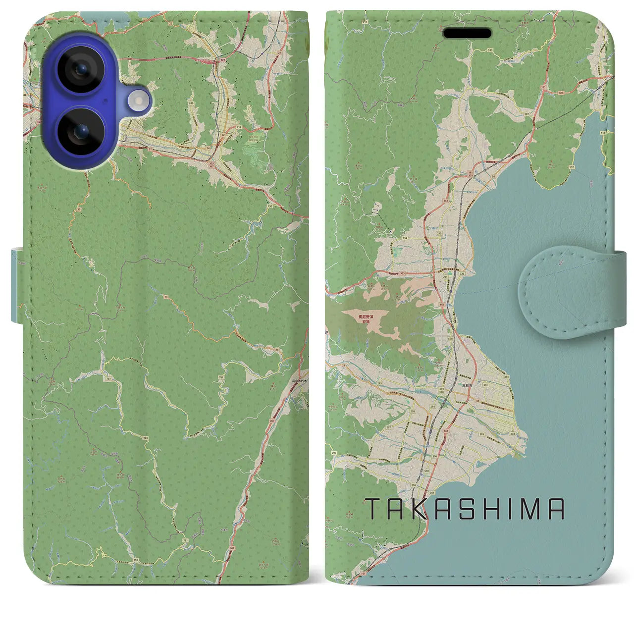 【高島（滋賀県）】地図柄iPhoneケース（手帳タイプ）ナチュラル・iPhone 16 Pro Max 用