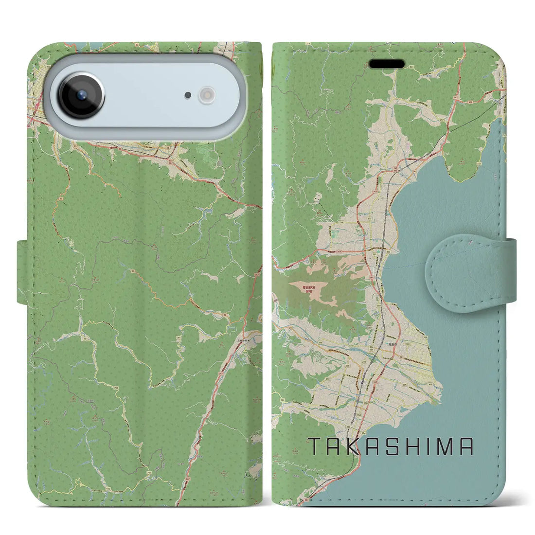 【高島（滋賀県）】地図柄iPhoneケース（手帳タイプ）ナチュラル・iPhone 17 Pro Max 用