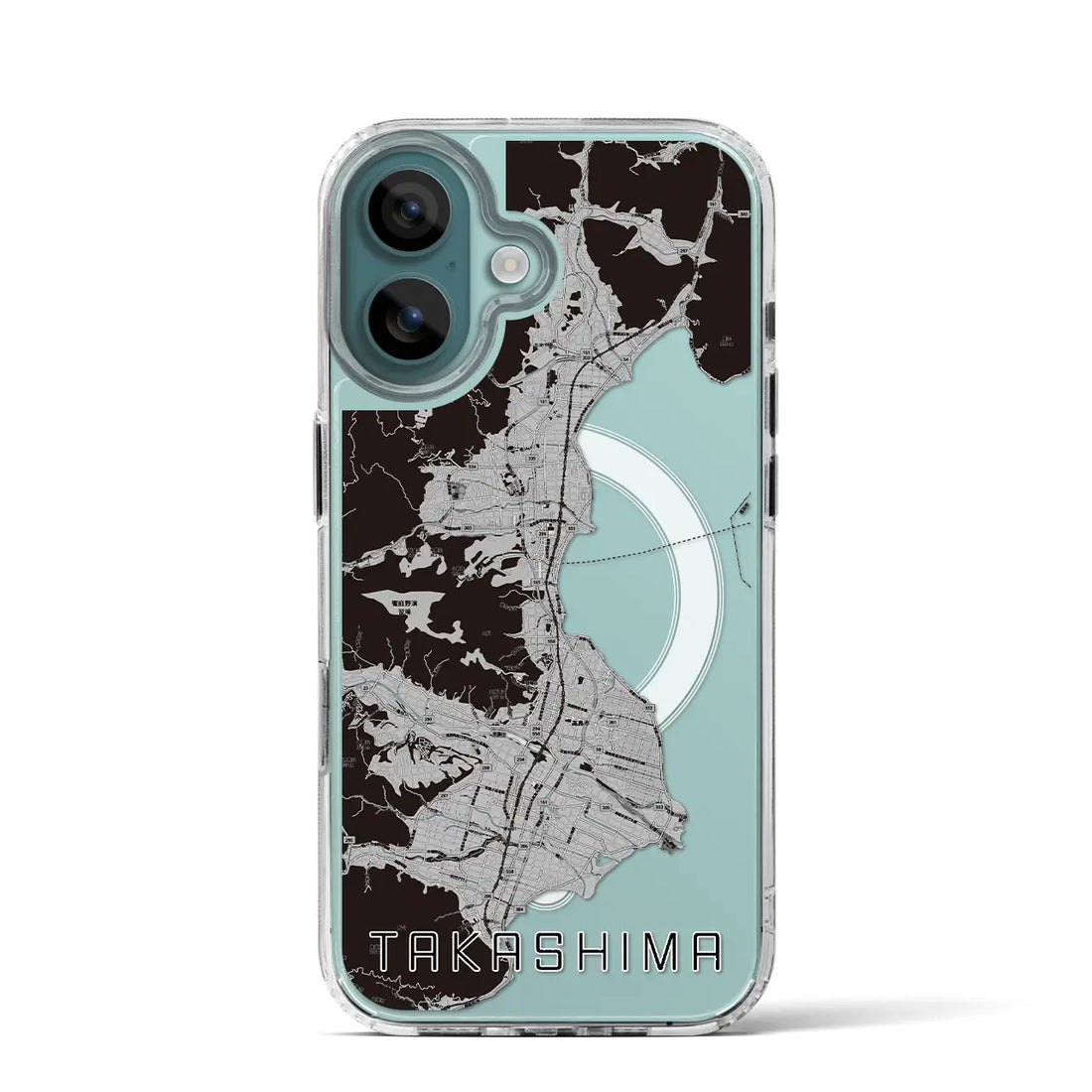 【高島(滋賀県)】地図柄iPhoneケース(MagSafeタイプ)モノトーン・iPhone 16 Pro 用