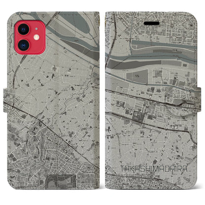 【高島平（東京都）】地図柄iPhoneケース（手帳タイプ）モノトーン・iPhone 11 用