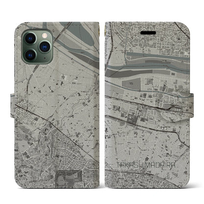 【高島平（東京都）】地図柄iPhoneケース（手帳タイプ）モノトーン・iPhone 11 Pro 用