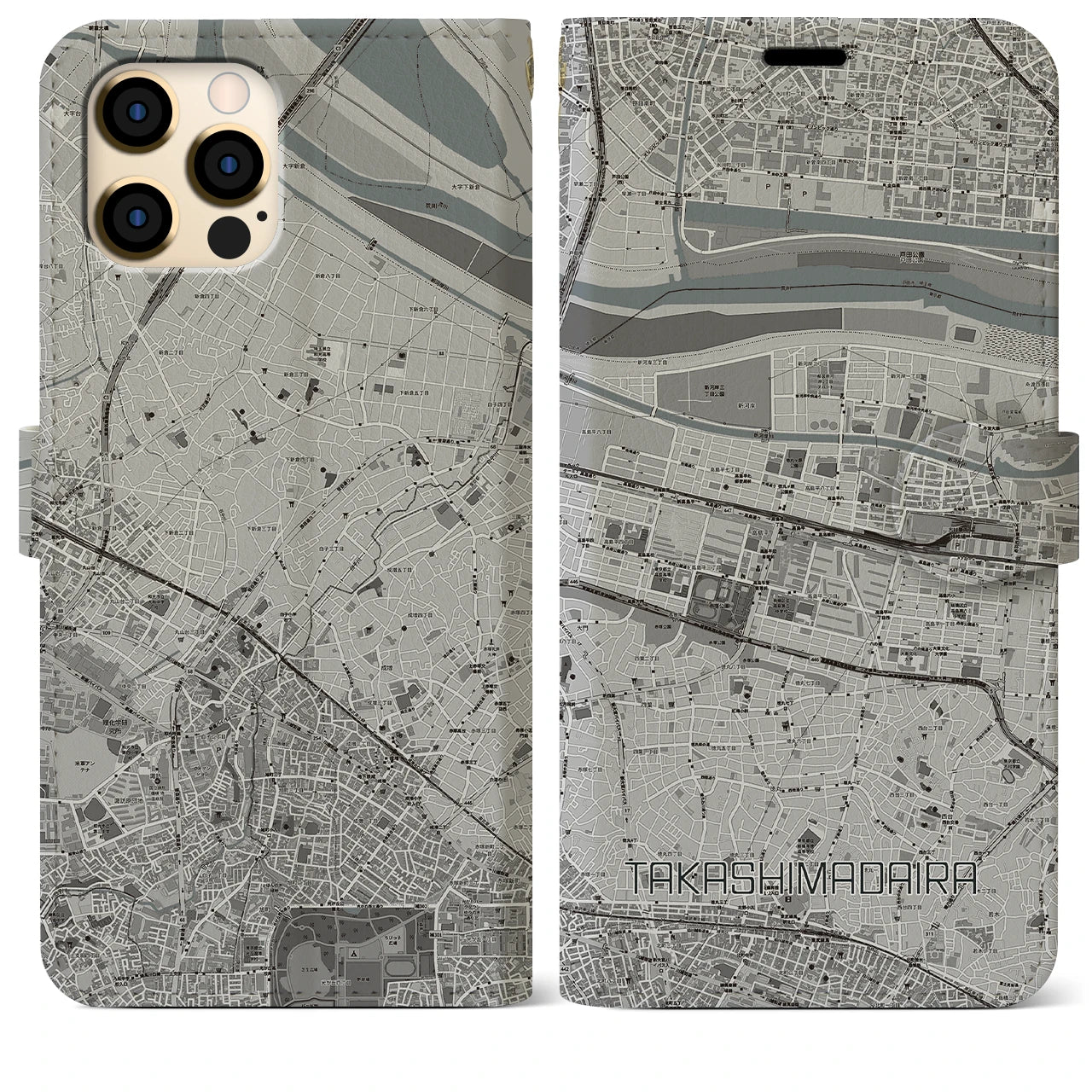 【高島平】地図柄iPhoneケース（手帳両面タイプ・モノトーン）iPhone 12 Pro Max 用