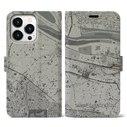 【高島平（東京都）】地図柄iPhoneケース（手帳タイプ）モノトーン・iPhone 13 Pro 用
