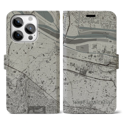 【高島平（東京都）】地図柄iPhoneケース（手帳タイプ）モノトーン・iPhone 14 Pro 用