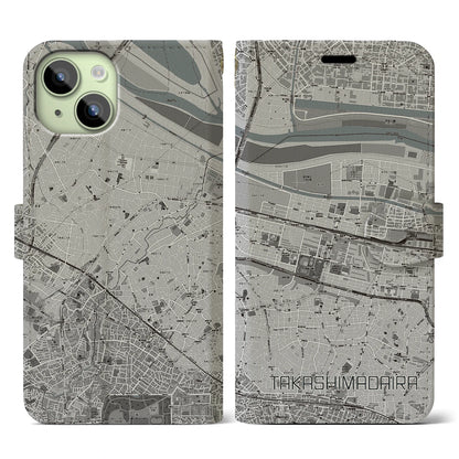 【高島平（東京都）】地図柄iPhoneケース（手帳タイプ）モノトーン・iPhone 15 用