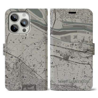 【高島平（東京都）】地図柄iPhoneケース（手帳タイプ）モノトーン・iPhone 15 Pro 用