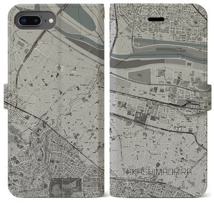 【高島平（東京都）】地図柄iPhoneケース（手帳タイプ）モノトーン・iPhone 8Plus /7Plus / 6sPlus / 6Plus 用