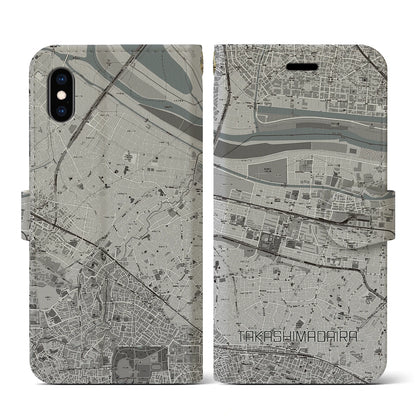 【高島平（東京都）】地図柄iPhoneケース（手帳タイプ）モノトーン・iPhone XS / X 用