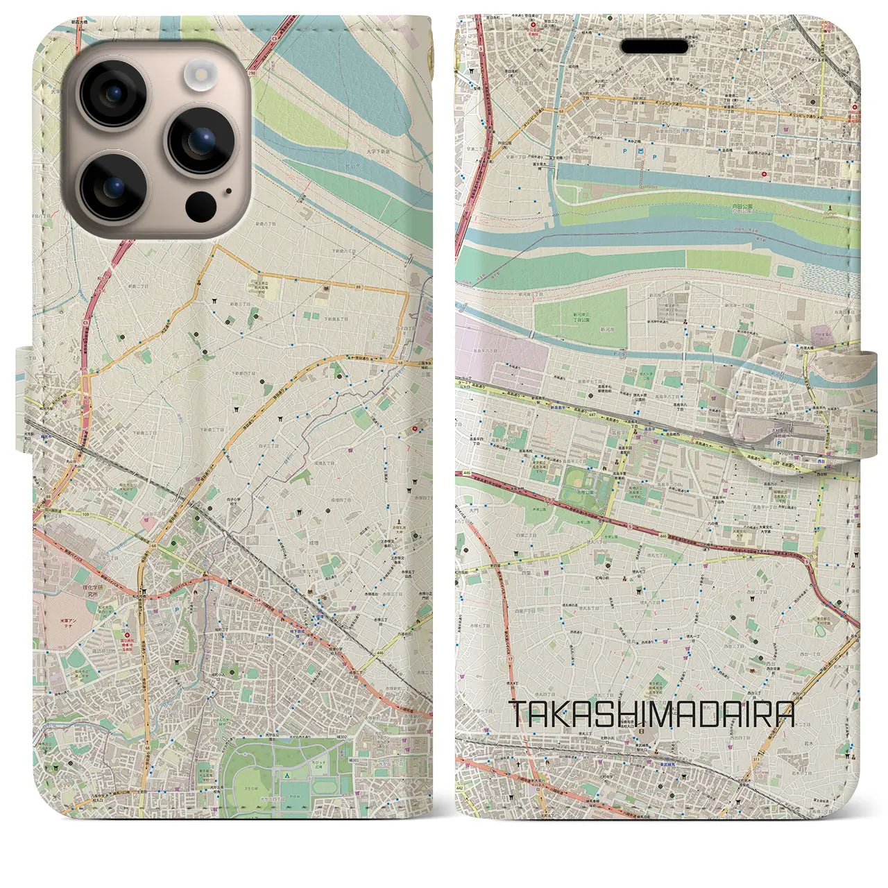 【高島平（東京都）】地図柄iPhoneケース（手帳タイプ）ナチュラル・iPhone 16 Plus 用