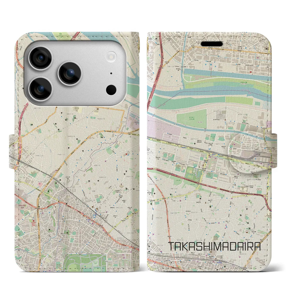 【高島平(東京都)】地図柄iPhoneケース(手帳タイプ)ナチュラル・iPhone 17 Pro Max 用