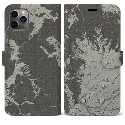 【鷹栖（北海道）】地図柄iPhoneケース（手帳タイプ）モノトーン・iPhone 11 Pro Max 用