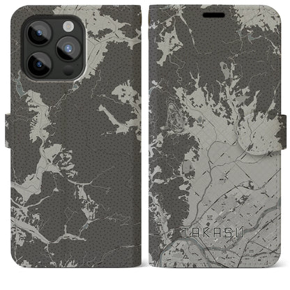 【鷹栖（北海道）】地図柄iPhoneケース（手帳タイプ）モノトーン・iPhone 15 Pro Max 用