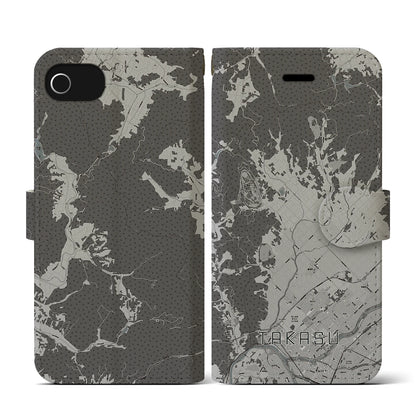 【鷹栖（北海道）】地図柄iPhoneケース（手帳タイプ）モノトーン・iPhone SE（第3 / 第2世代） / 8 / 7 / 6s / 6 用