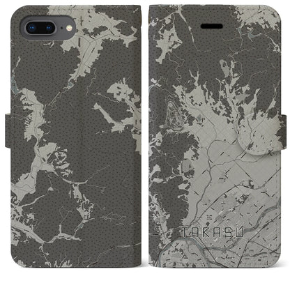 【鷹栖（北海道）】地図柄iPhoneケース（手帳タイプ）モノトーン・iPhone 8Plus /7Plus / 6sPlus / 6Plus 用