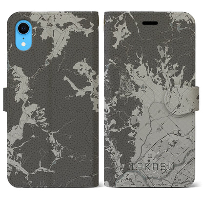 【鷹栖（北海道）】地図柄iPhoneケース（手帳タイプ）モノトーン・iPhone XR 用