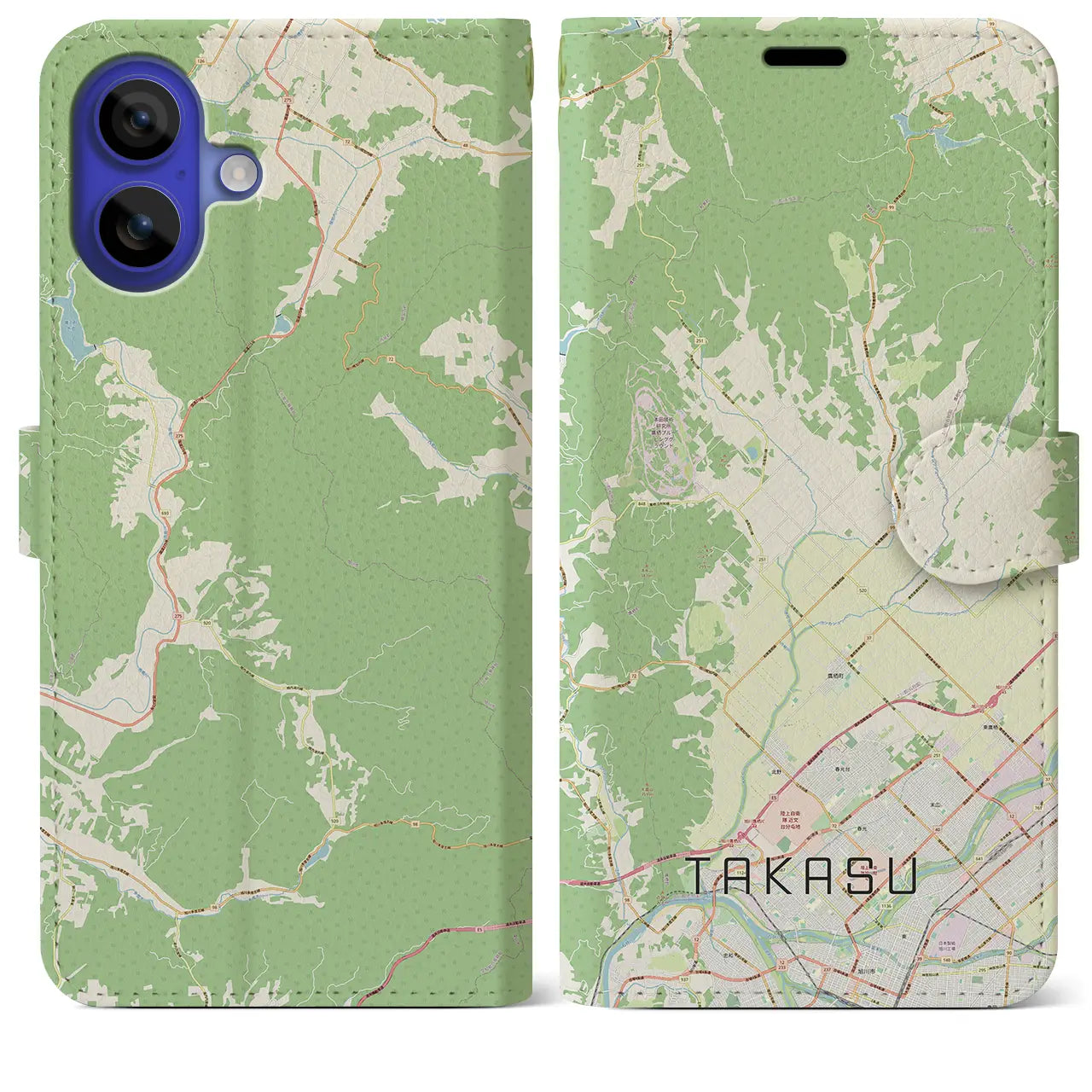 【鷹栖（北海道）】地図柄iPhoneケース（手帳タイプ）ナチュラル・iPhone 16 Pro Max 用