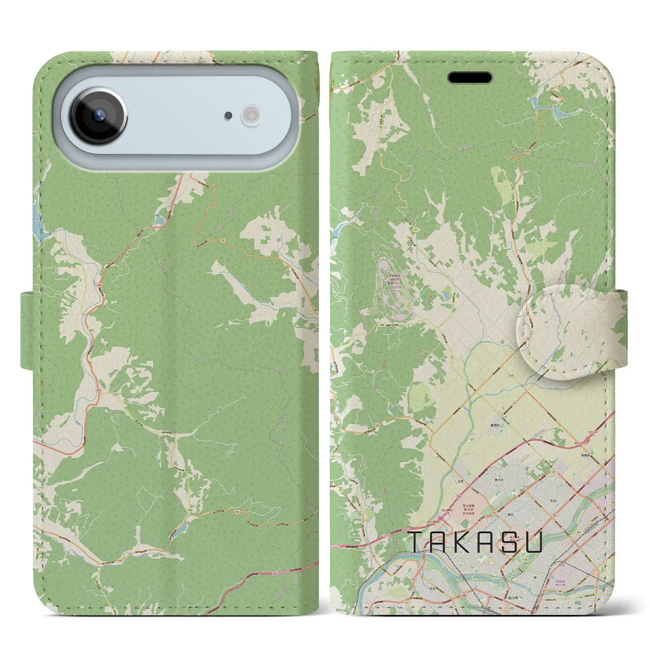 【鷹栖（北海道）】地図柄iPhoneケース（手帳タイプ）モノトーン・iPhone 17 Pro Max 用