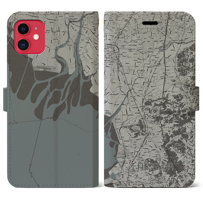 【高田（福岡県）】地図柄iPhoneケース（手帳タイプ）モノトーン・iPhone 11 用