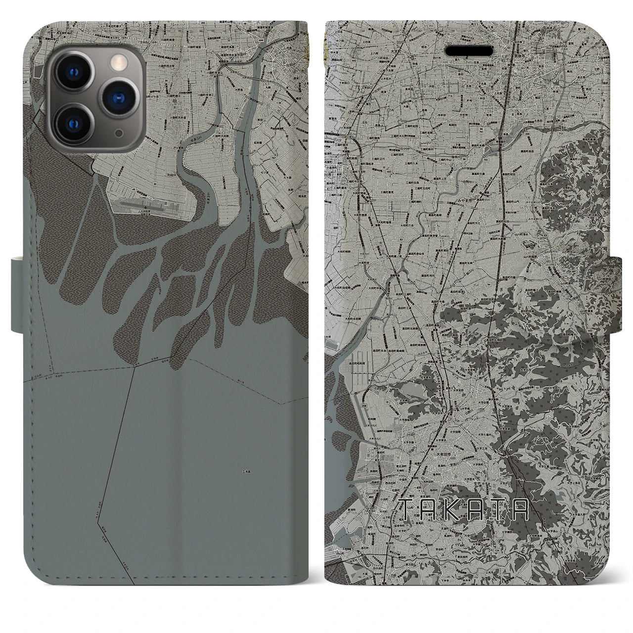 【高田】地図柄iPhoneケース（手帳両面タイプ・モノトーン）iPhone 11 Pro Max 用
