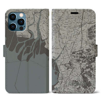 【高田（福岡県）】地図柄iPhoneケース（手帳タイプ）モノトーン・iPhone 12 / 12 Pro 用