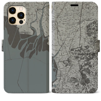 【高田（福岡県）】地図柄iPhoneケース（手帳タイプ）モノトーン・iPhone 12 Pro Max 用