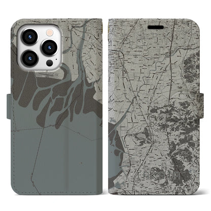 【高田（福岡県）】地図柄iPhoneケース（手帳タイプ）モノトーン・iPhone 13 Pro 用