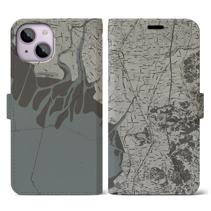 【高田（福岡県）】地図柄iPhoneケース（手帳タイプ）モノトーン・iPhone 14 用