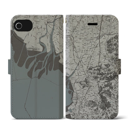 【高田（福岡県）】地図柄iPhoneケース（手帳タイプ）モノトーン・iPhone SE（第3 / 第2世代） / 8 / 7 / 6s / 6 用