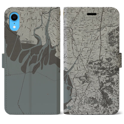 【高田（福岡県）】地図柄iPhoneケース（手帳タイプ）モノトーン・iPhone XR 用