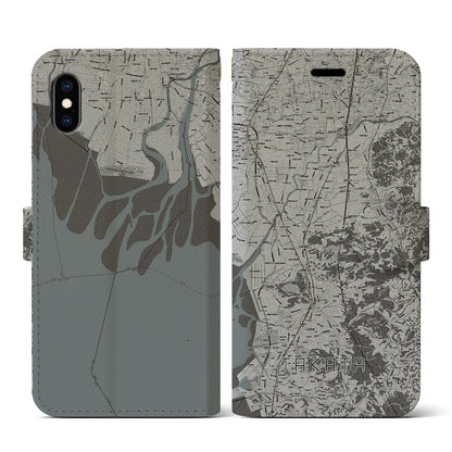 【高田（福岡県）】地図柄iPhoneケース（手帳タイプ）モノトーン・iPhone XS / X 用