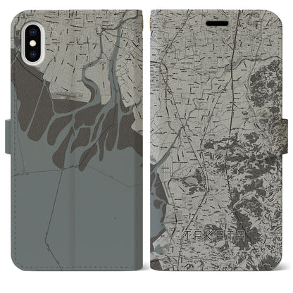 【高田（福岡県）】地図柄iPhoneケース（手帳タイプ）モノトーン・iPhone XS Max 用