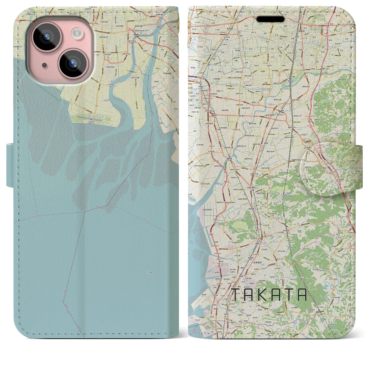 【高田（福岡県）】地図柄iPhoneケース（手帳タイプ）