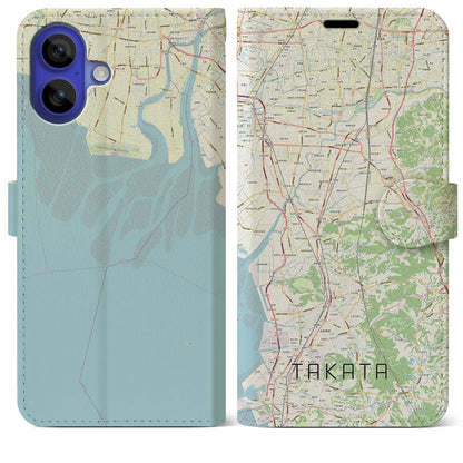 【高田（福岡県）】地図柄iPhoneケース（手帳タイプ）ナチュラル・iPhone 16 Pro Max 用