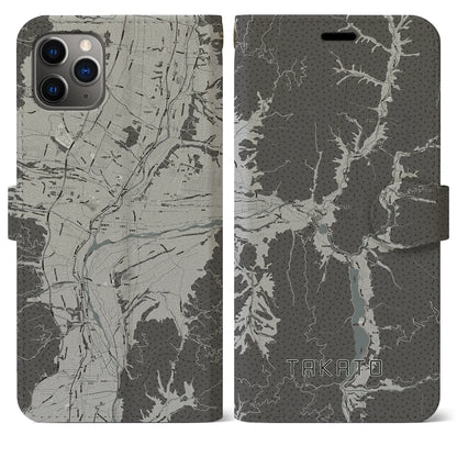 【高遠（長野県）】地図柄iPhoneケース（手帳タイプ）モノトーン・iPhone 11 Pro Max 用