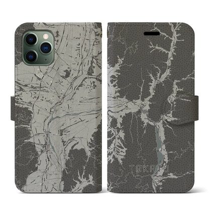 【高遠（長野県）】地図柄iPhoneケース（手帳タイプ）モノトーン・iPhone 11 Pro 用