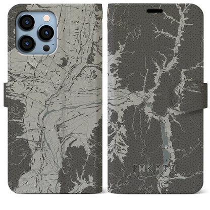 【高遠（長野県）】地図柄iPhoneケース（手帳タイプ）モノトーン・iPhone 13 Pro Max 用