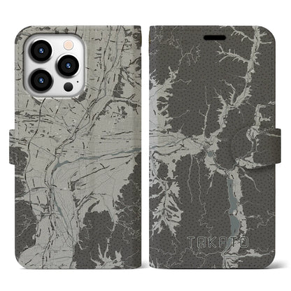 【高遠（長野県）】地図柄iPhoneケース（手帳タイプ）モノトーン・iPhone 13 Pro 用