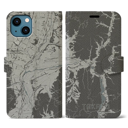 【高遠（長野県）】地図柄iPhoneケース（手帳タイプ）モノトーン・iPhone 13 用