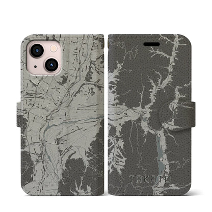 【高遠（長野県）】地図柄iPhoneケース（手帳タイプ）モノトーン・iPhone 13 mini 用