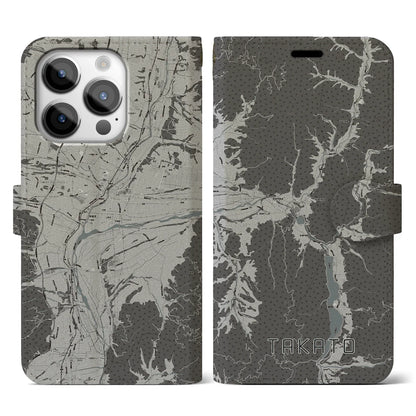 【高遠（長野県）】地図柄iPhoneケース（手帳タイプ）モノトーン・iPhone 14 Pro 用