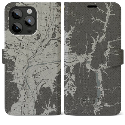 【高遠（長野県）】地図柄iPhoneケース（手帳タイプ）モノトーン・iPhone 15 Pro Max 用