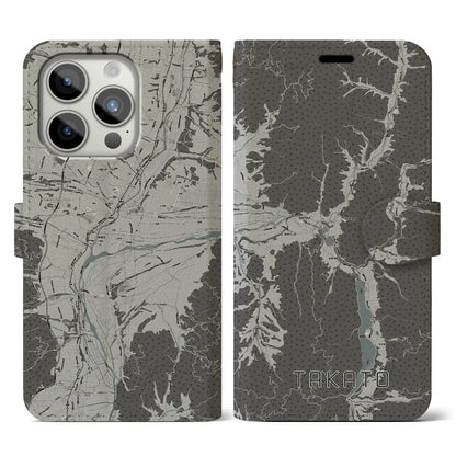 【高遠（長野県）】地図柄iPhoneケース（手帳タイプ）モノトーン・iPhone 15 Pro 用